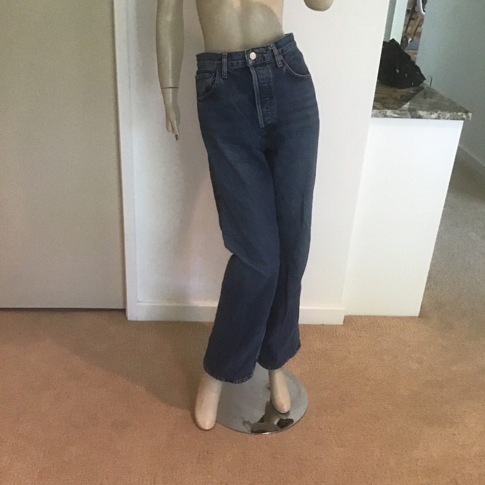 AGOLDE Denim Fran High Rise Straight Leg Jeans Dark Wash Blue Button Fly 26